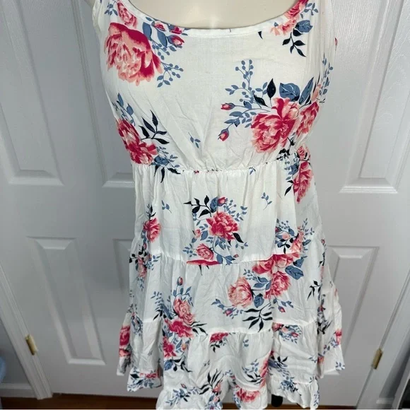 COTTON ON dress FLORAL off white MINI DRESS pink blue open back casual FLIRTY XS - Picture 7 of 7
